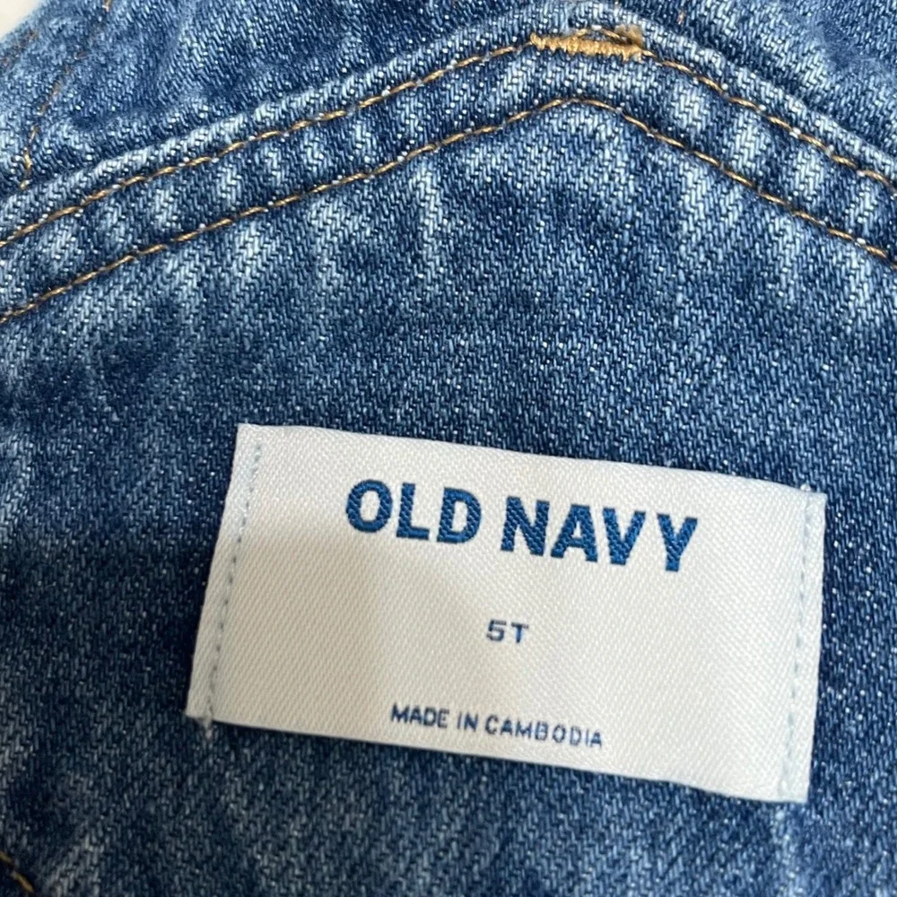 Old‎ Navy Girls 5T Blue Denim Easter Peeps Ribbon Trim Jumper Dress Custom Bow
